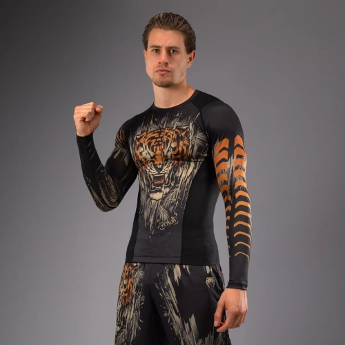 Рашгард Venum Tiger Men's L-S Rashguard - Black/Neon Orange Ven05339-117